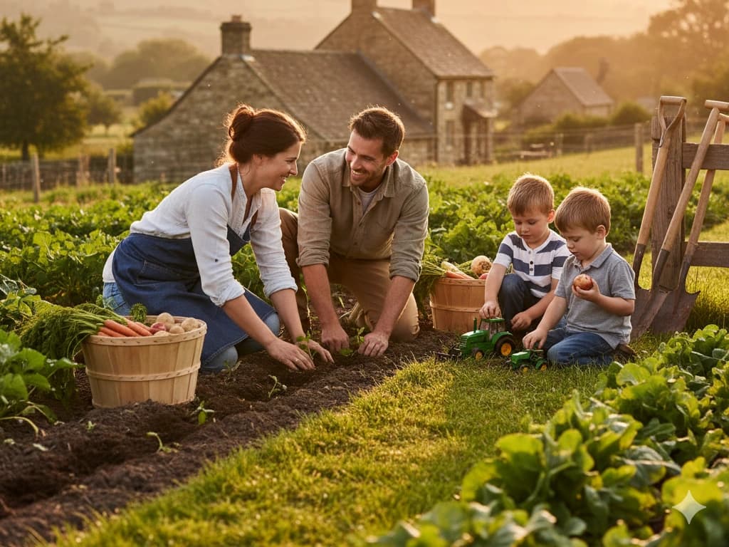 Family with dogs at home
